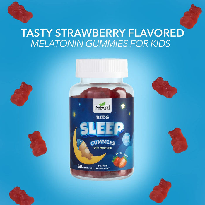 Kids Melatonin Gummy Natural Strawberry Sleep Support Gummies for Children - Fast Acting 2mg Chewable Sleep Support Supplement - Best Vegan Non Habit Forming for Toddlers and Kids - 60 Gummies